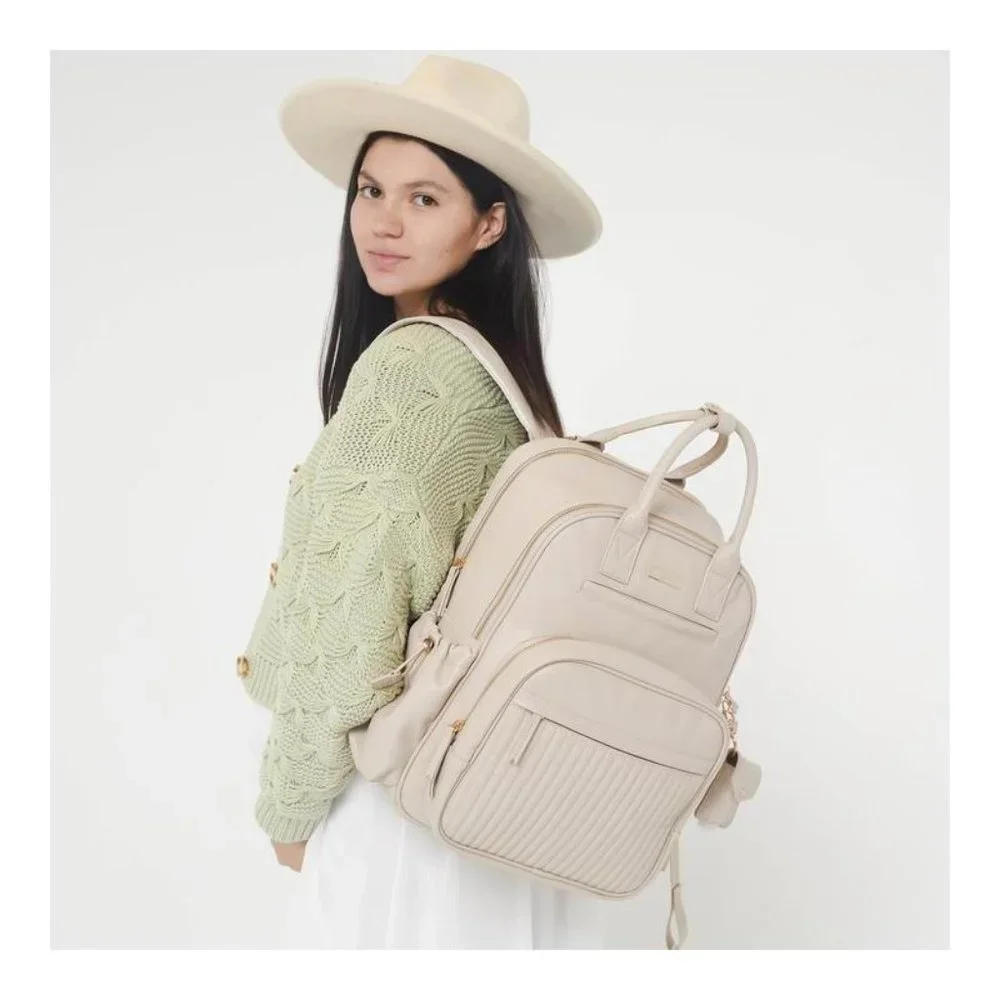 Ju-Ju-Be Cream Quilted Front Baby Backpack